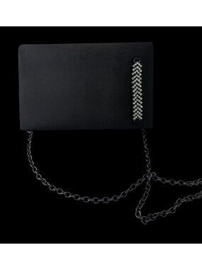 Y2K Style Pacomena By Menbur Black Satin Clutch Purse With Chain Strap & Rhinest